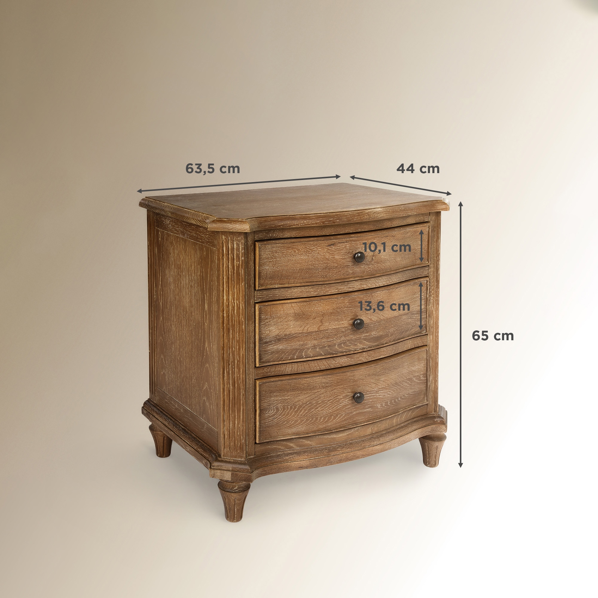 Mesa de Cabeceira de Carvalho com 3 Gavetas Provenza Carvalho envelhecido-8