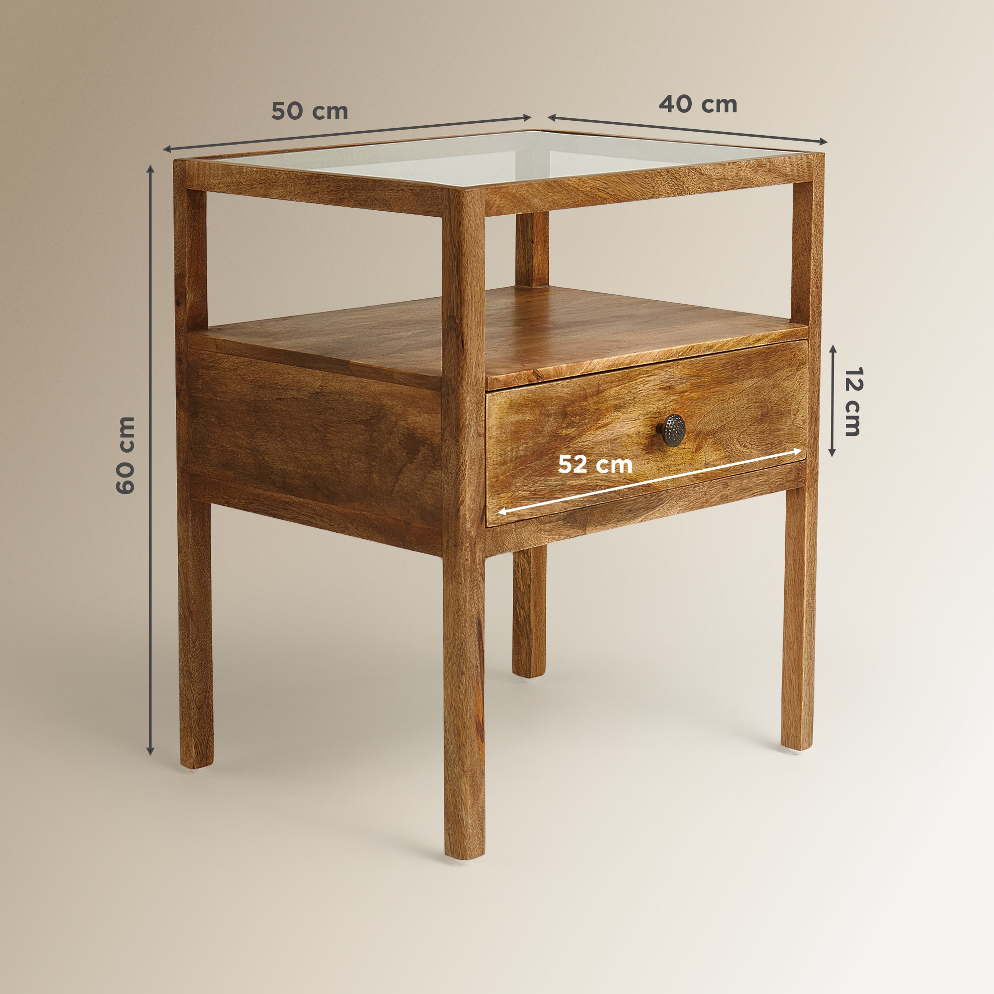 Mesa de Cabeceira de Mangueira com 1 Gaveta Madurai Natural-7