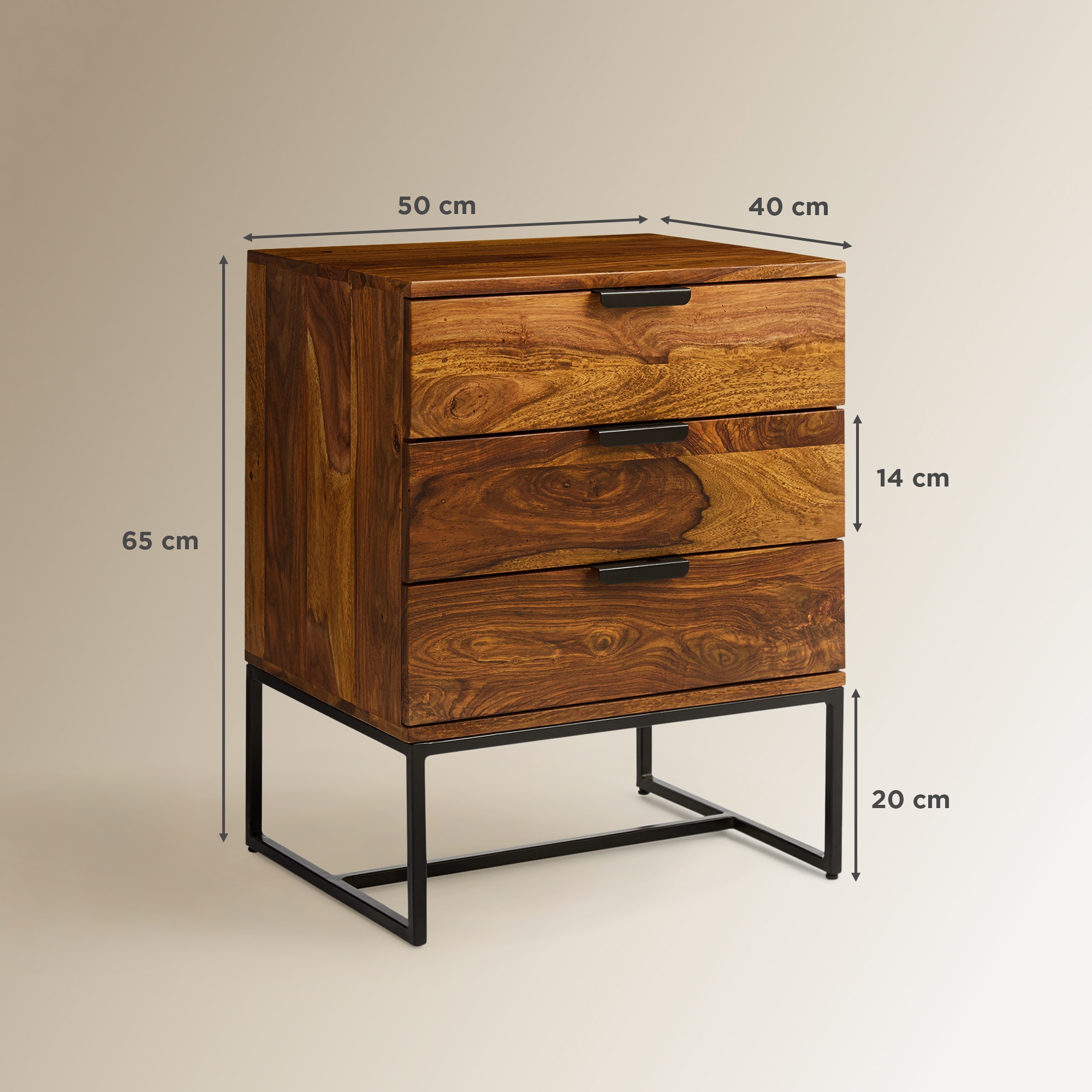 Mesa de Cabeceira de Pau-Rosa com 3 Gavetas Bremen Nogueira-11