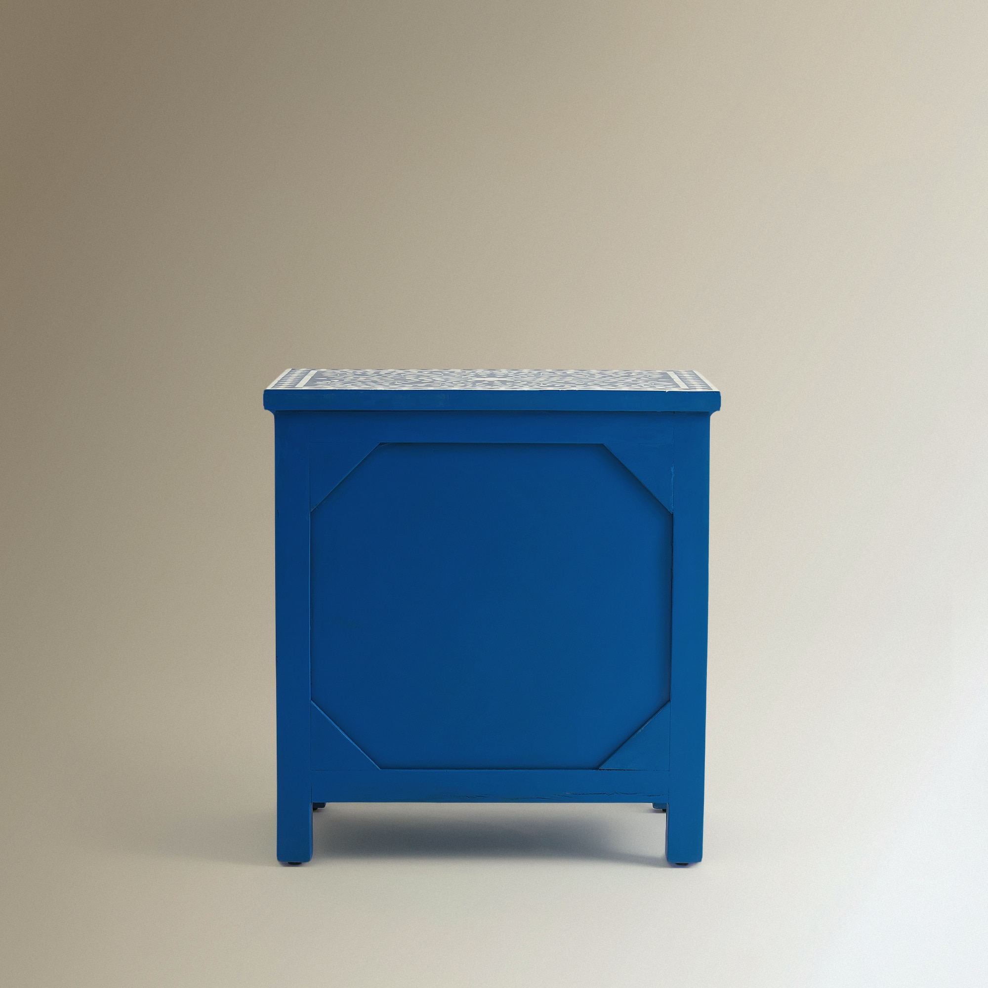Mesa Auxiliar de Madeira e Osso com 3 Gavetas Kerala Azul-8