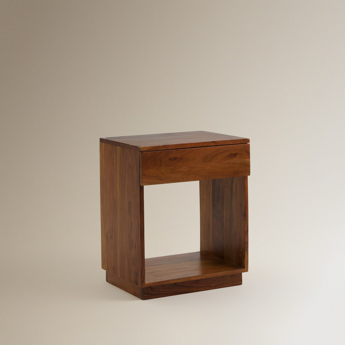 Mesa de Cabeceira de Madeira de Acácia com 1 Gaveta Bombay Nogueira-2