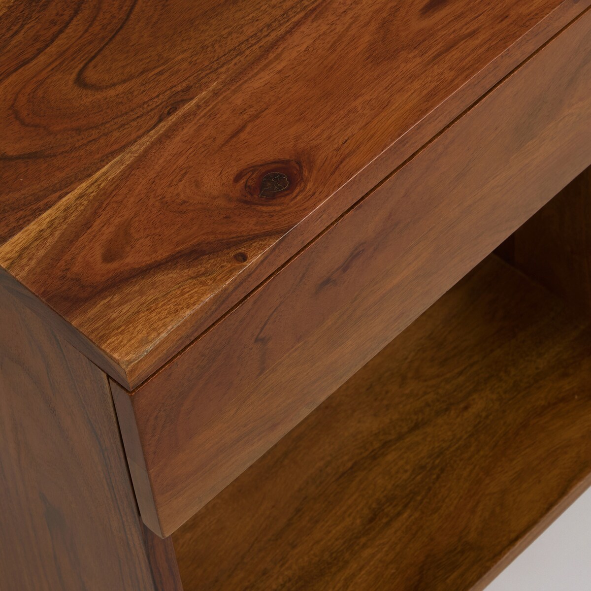 Mesa de Cabeceira de Madeira de Acácia com 1 Gaveta Bombay Nogueira-6