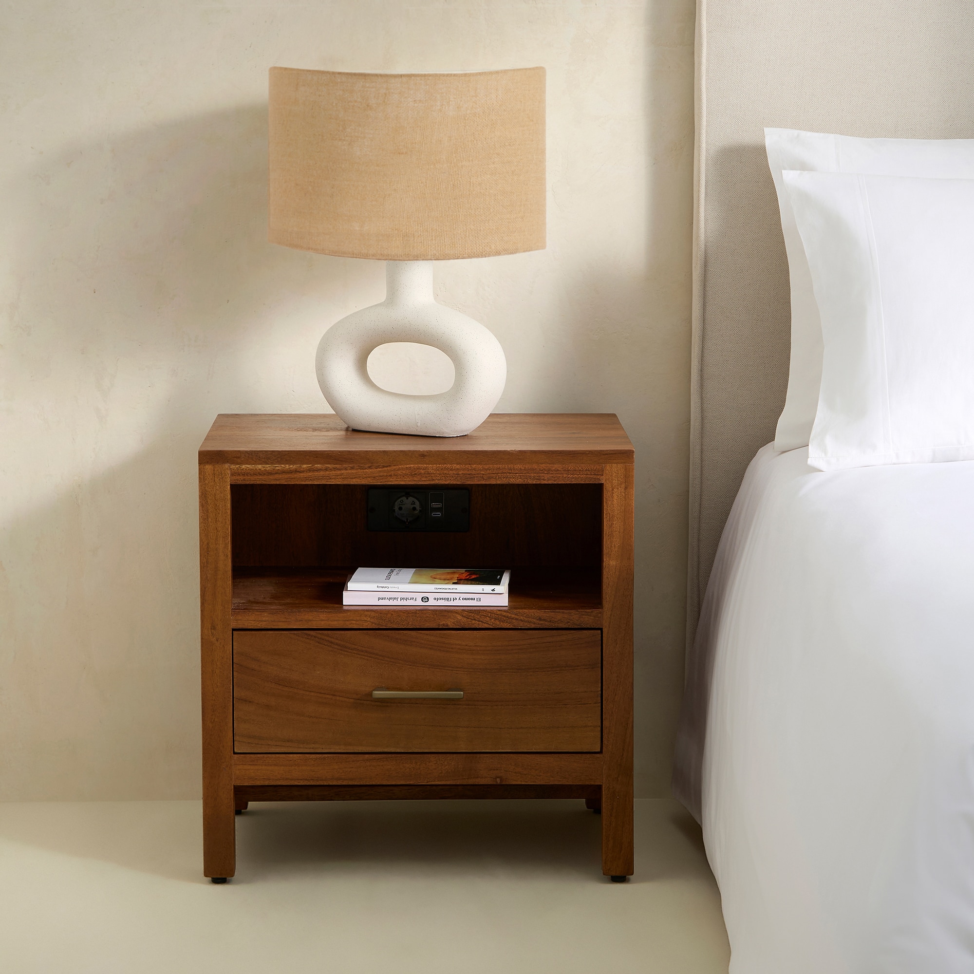 Imagem 0 de Mesa de Cabeceira de Madeira de Acácia com 1 Gaveta