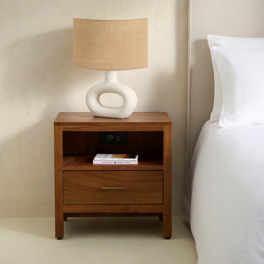 Mesita de noche de madera de acacia con 1 cajón Oslo