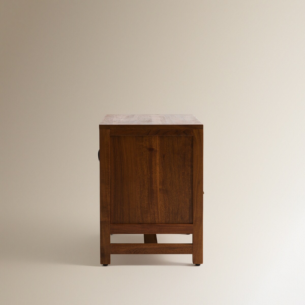 Mesa de Cabeceira de Madeira de Acácia com 1 Gaveta Nogueira-4