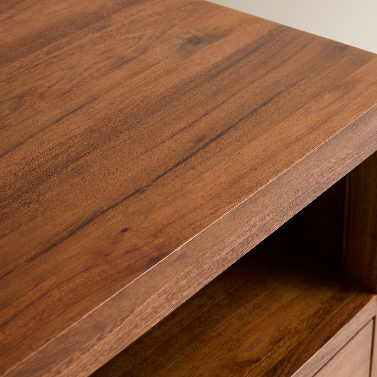 Mesa de Cabeceira de Madeira de Acácia com 1 Gaveta Nogueira-7