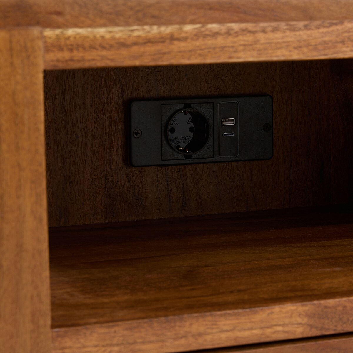 Mesa de Cabeceira de Madeira de Acácia com 1 Gaveta Nogueira-9