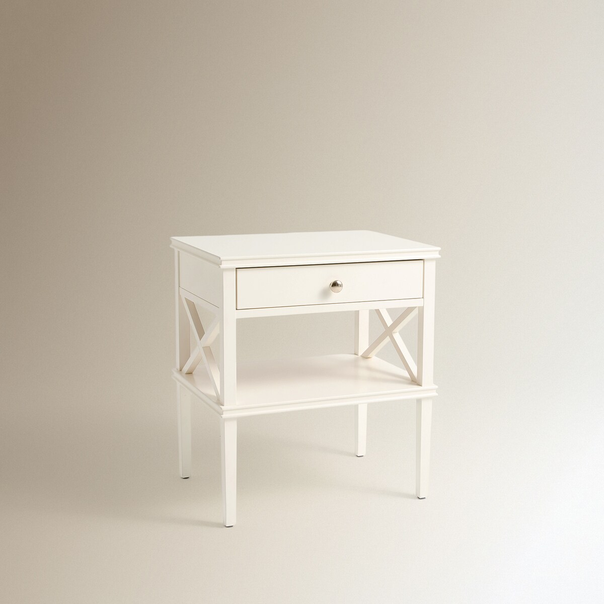 Mesa de Cabeceira de Madeira de Faia com 1 Gaveta Caviedes Branco-2