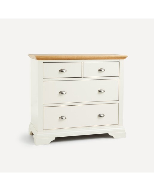 Cómoda de Carvalho com 4 Gavetas Hampstead Branco-Marfim/Carvalho-2