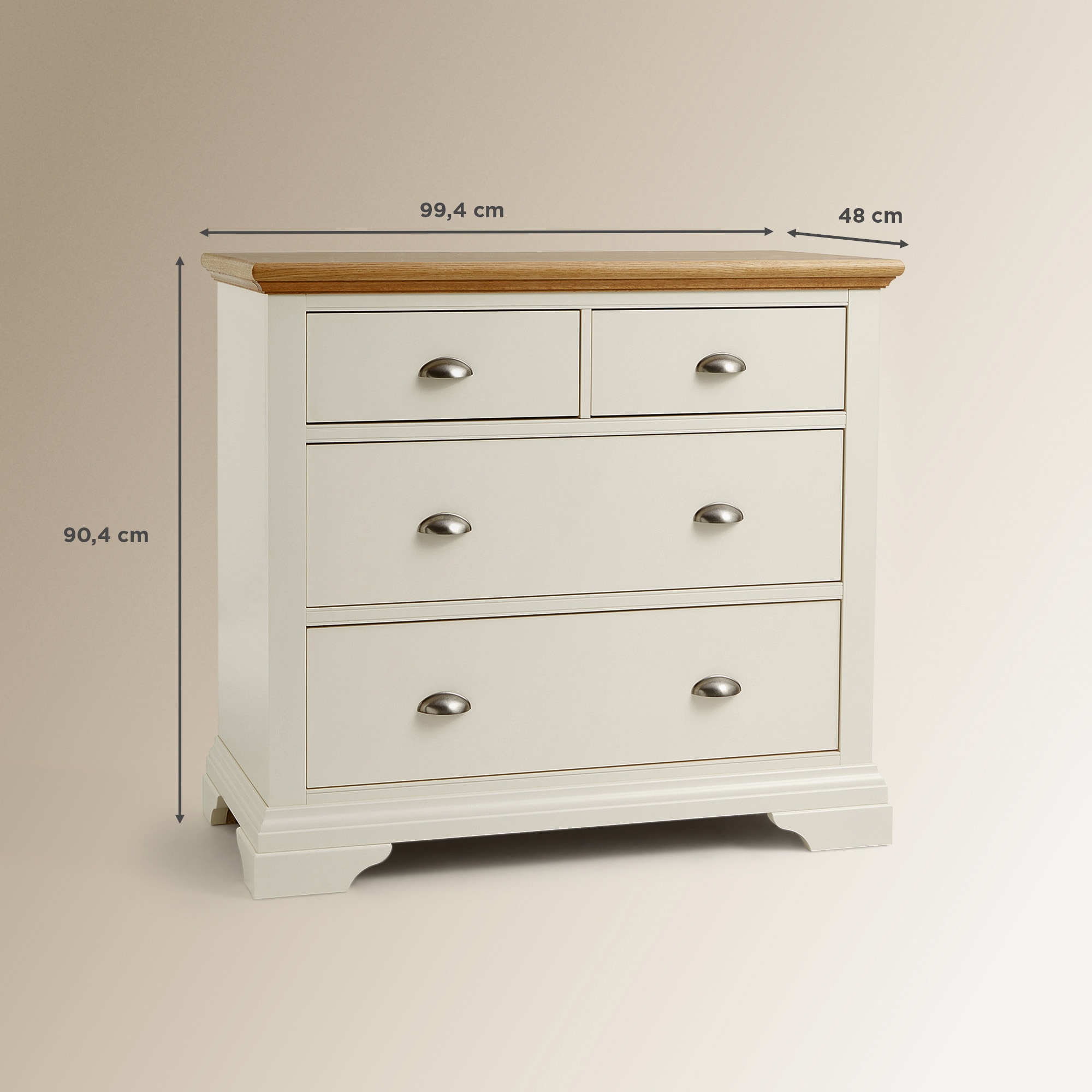 Cómoda de Carvalho com 4 Gavetas Hampstead Branco-Marfim/Carvalho-13