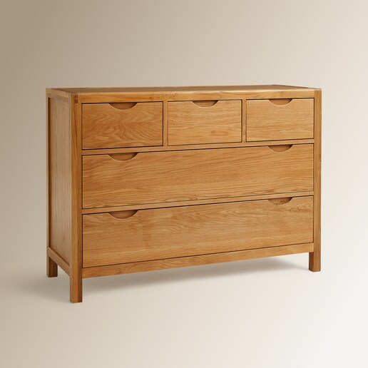 Cómoda de madera de roble con 5 cajones Nordic