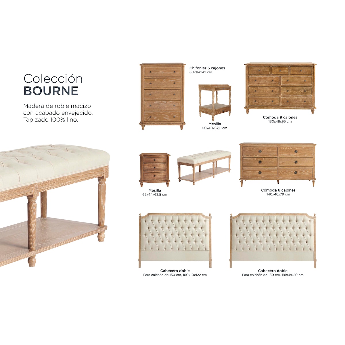 Cómoda de Carvalho com 9 Gavetas Provenza Carvalho envelhecido-13