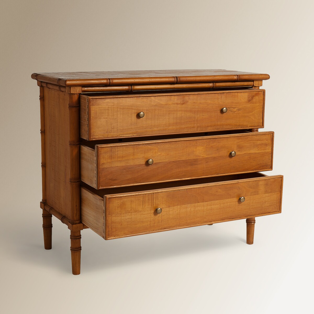 Cómoda de Pinho com 3 Gavetas Bamboo Natural-5