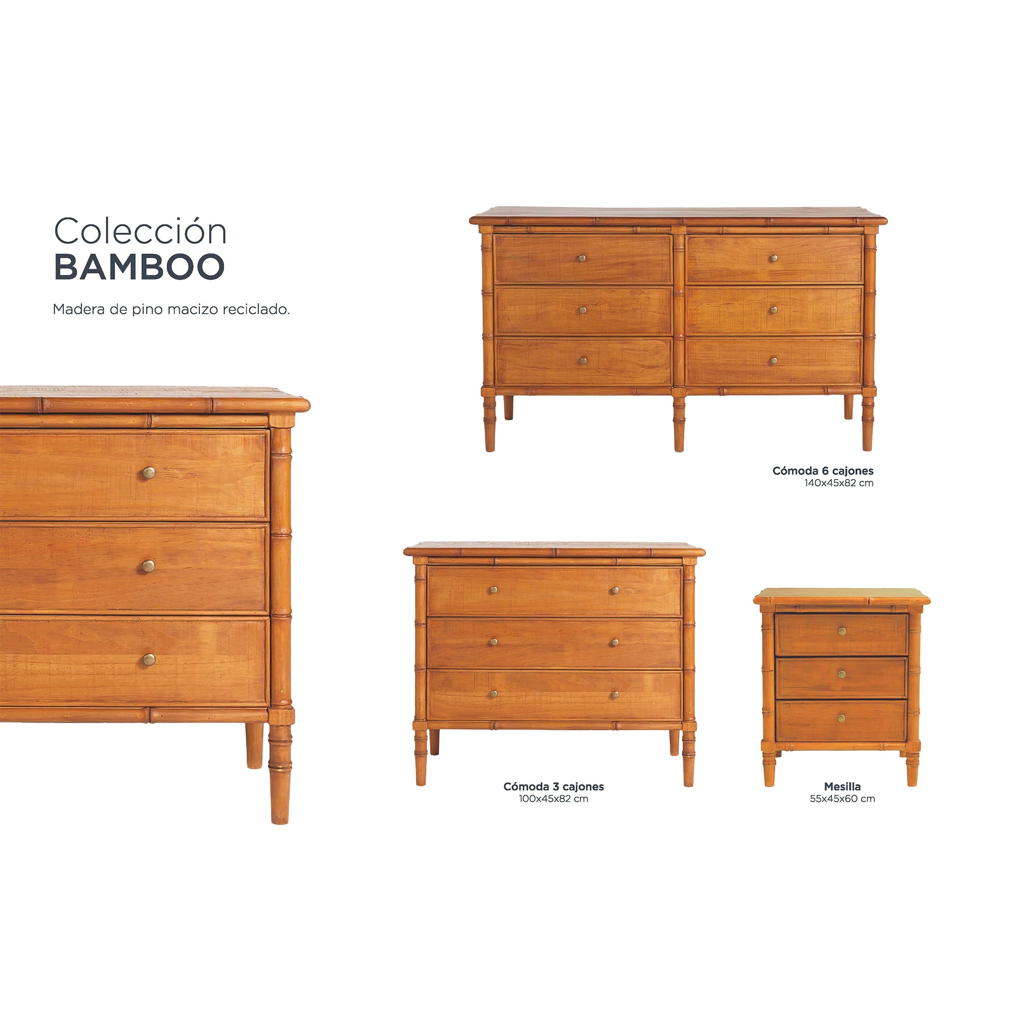 Cómoda de Pinho com 3 Gavetas Bamboo Natural-8