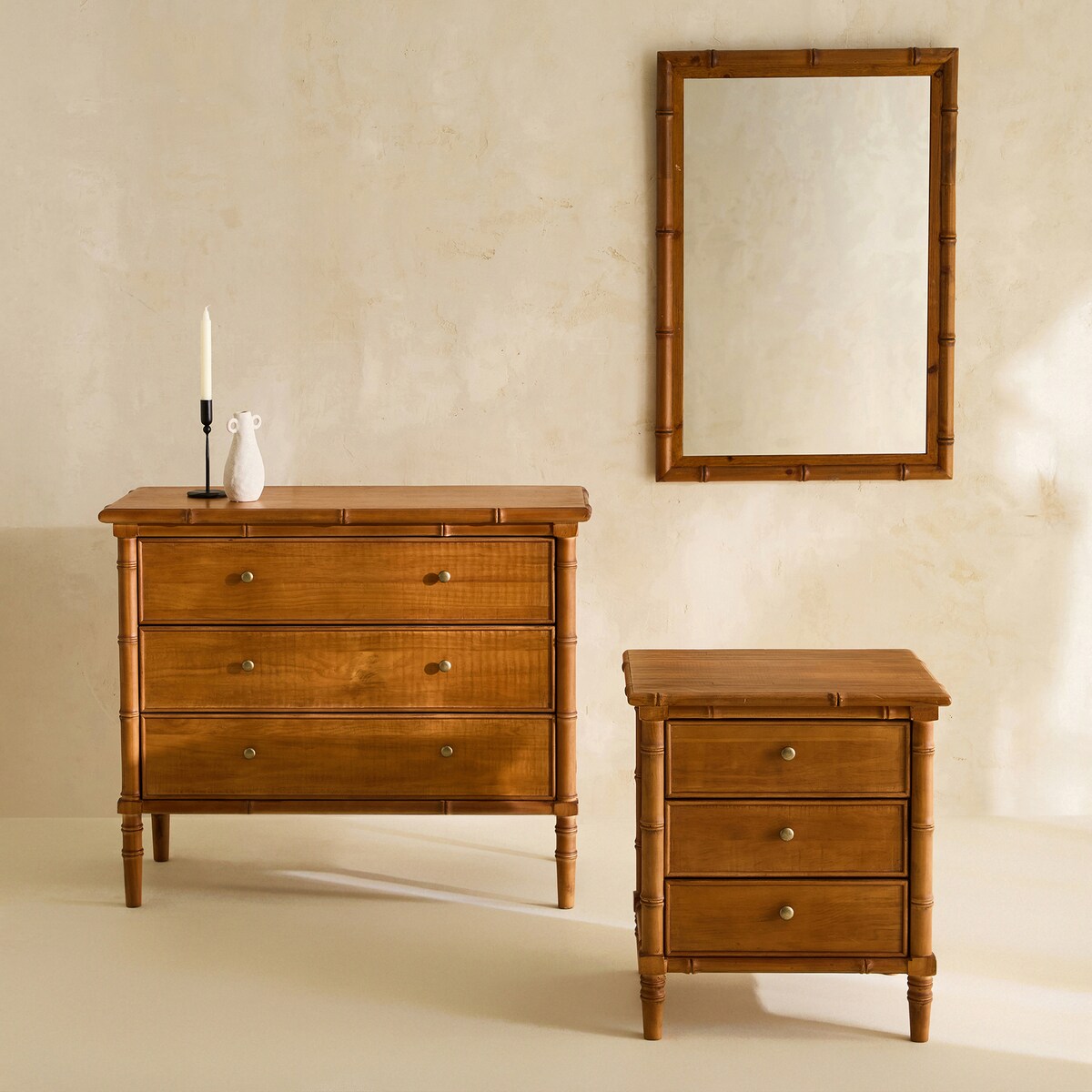 Cómoda de Pinho com 3 Gavetas Bamboo Natural-9