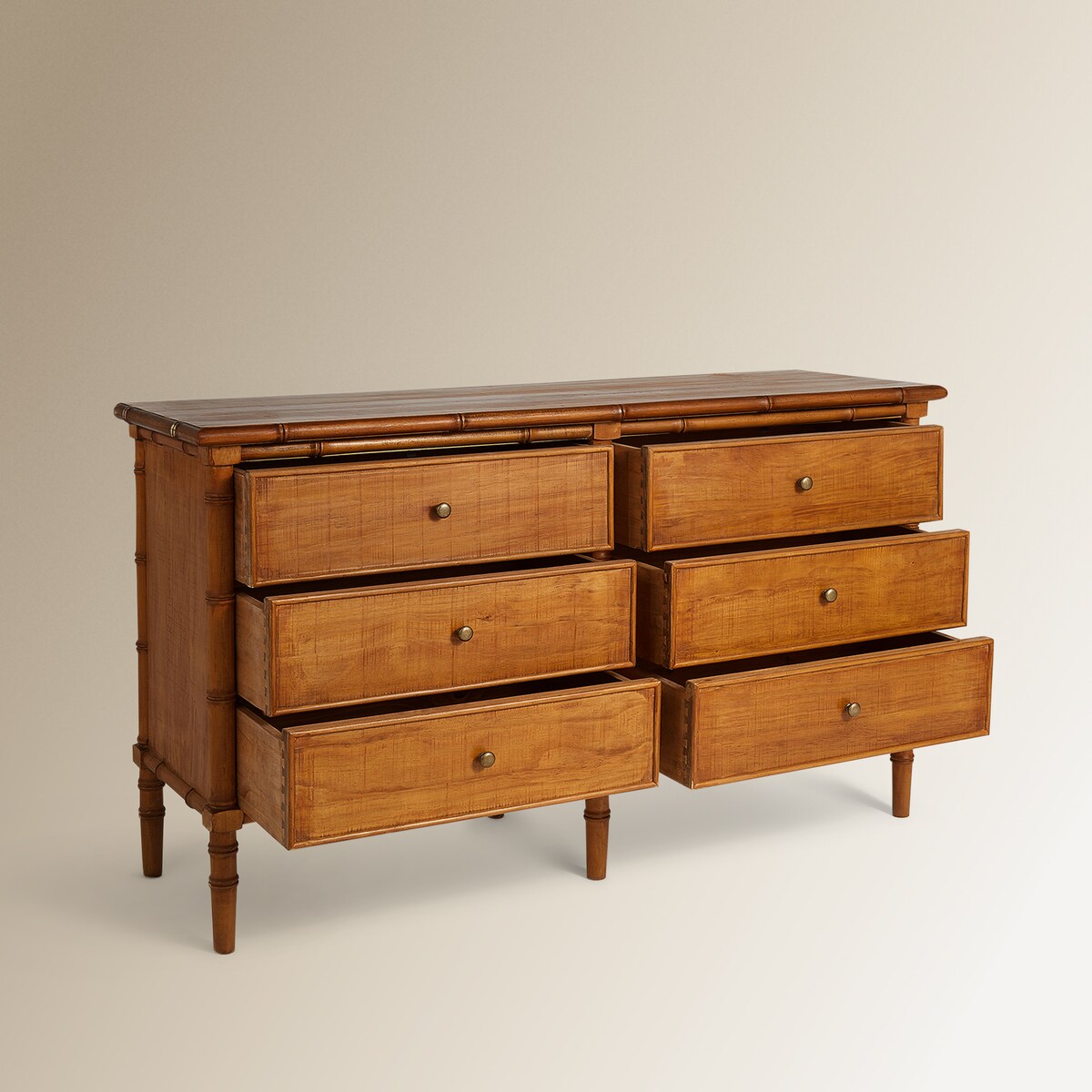 Cómoda de Pinho com 6 Gavetas Bamboo Natural-5