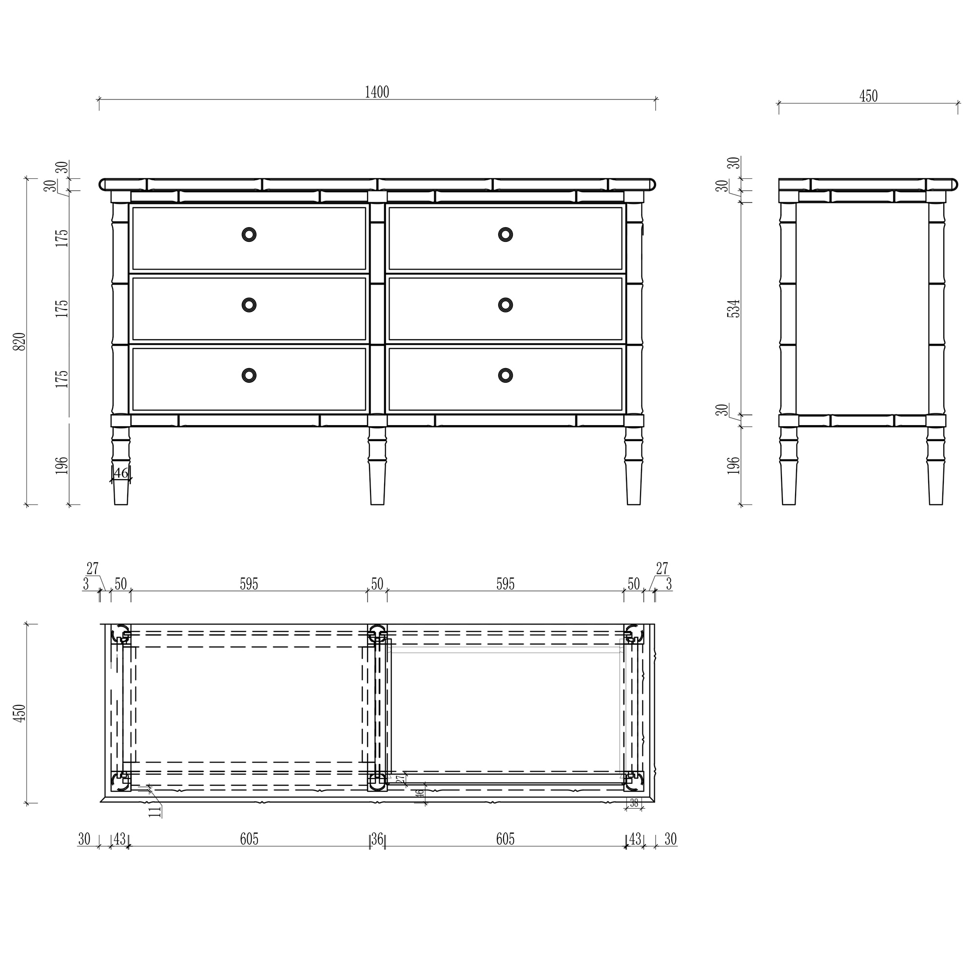 Cómoda de Pinho com 6 Gavetas Bamboo Natural-7