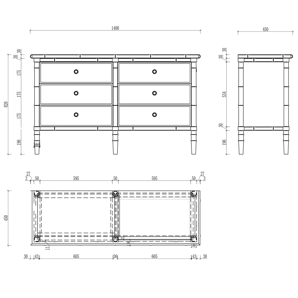 Cómoda de Pinho com 6 Gavetas Bamboo Natural-7