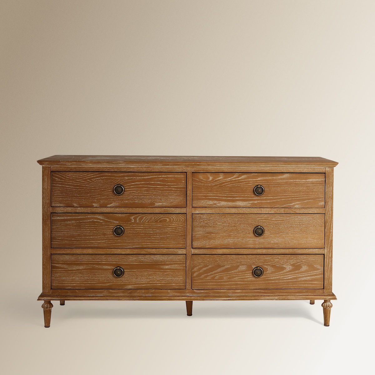 Cómoda de madera de roble con 6 cajones Vintage Roble envejecido-3