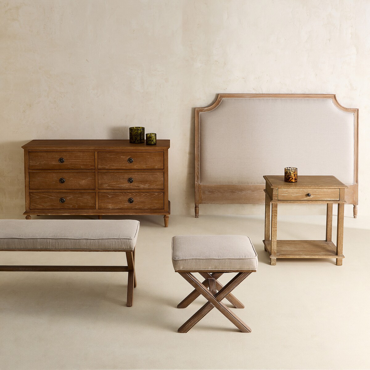 Cómoda de madera de roble con 6 cajones Vintage Roble envejecido-9