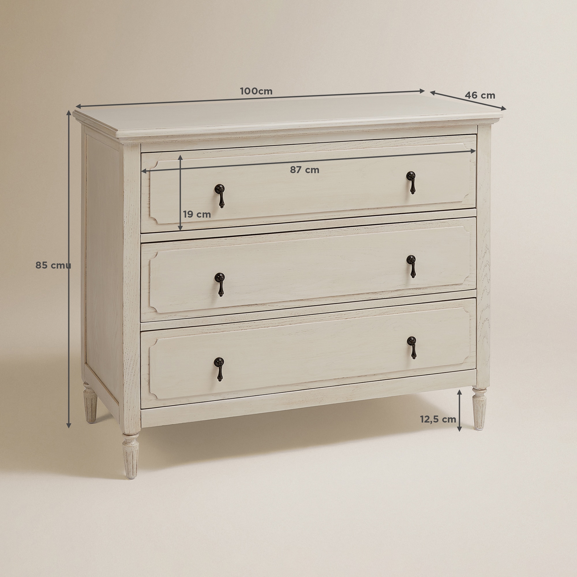 Cómoda de Carvalho com 3 Gavetas Bourne Branco-8