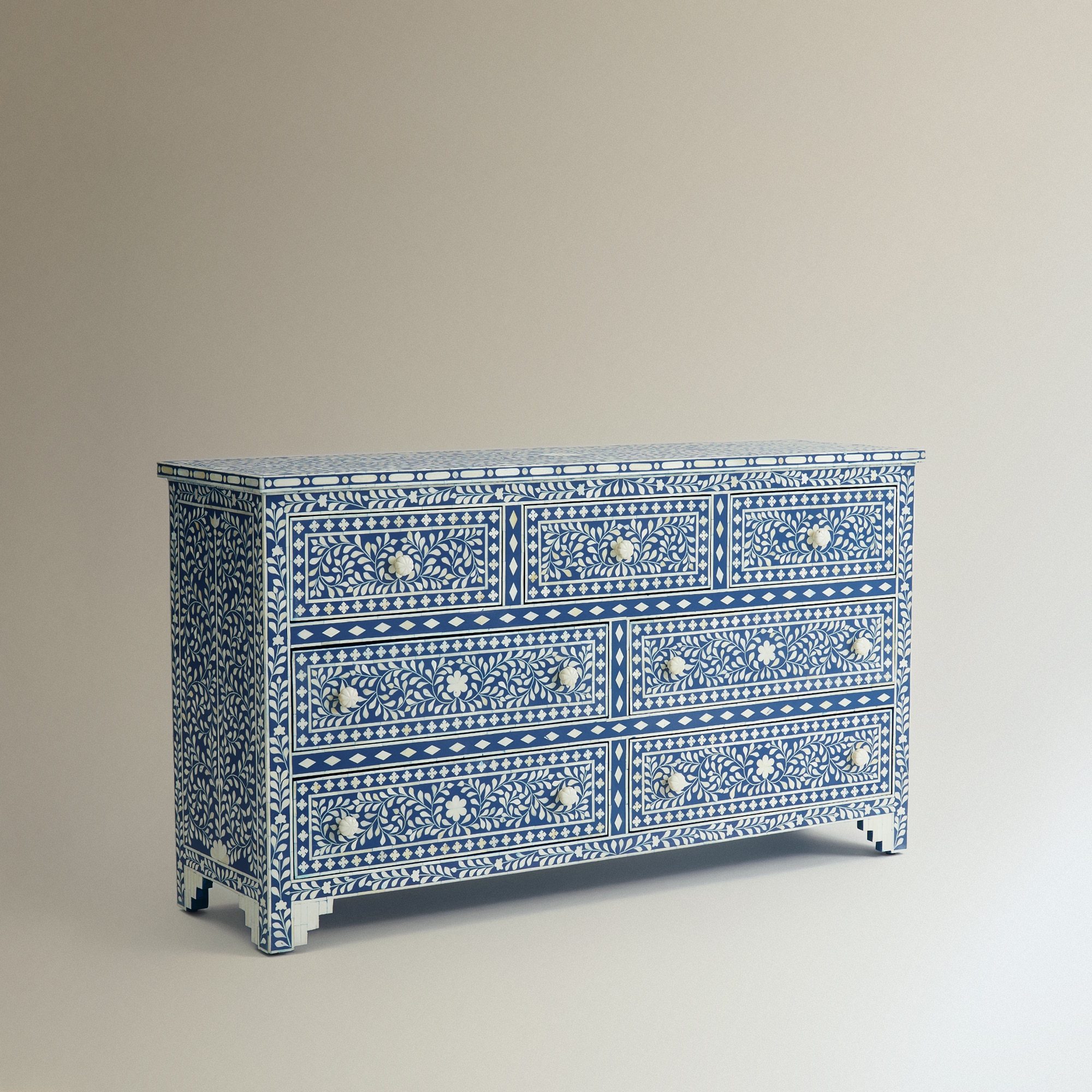 Cómoda de Madeira e Osso com 7 Gavetas Kerala Azul-2