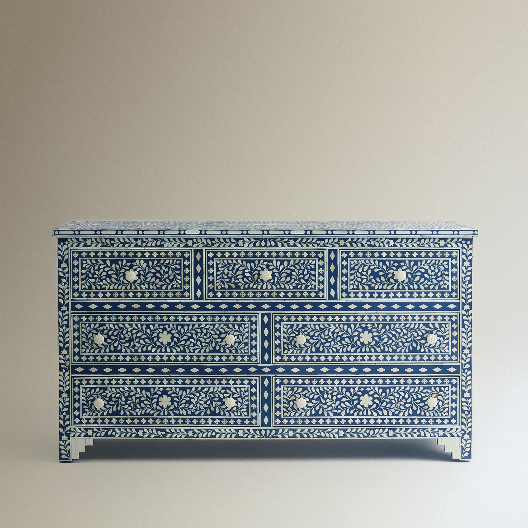 Cómoda de Madeira e Osso com 7 Gavetas Kerala Azul-3