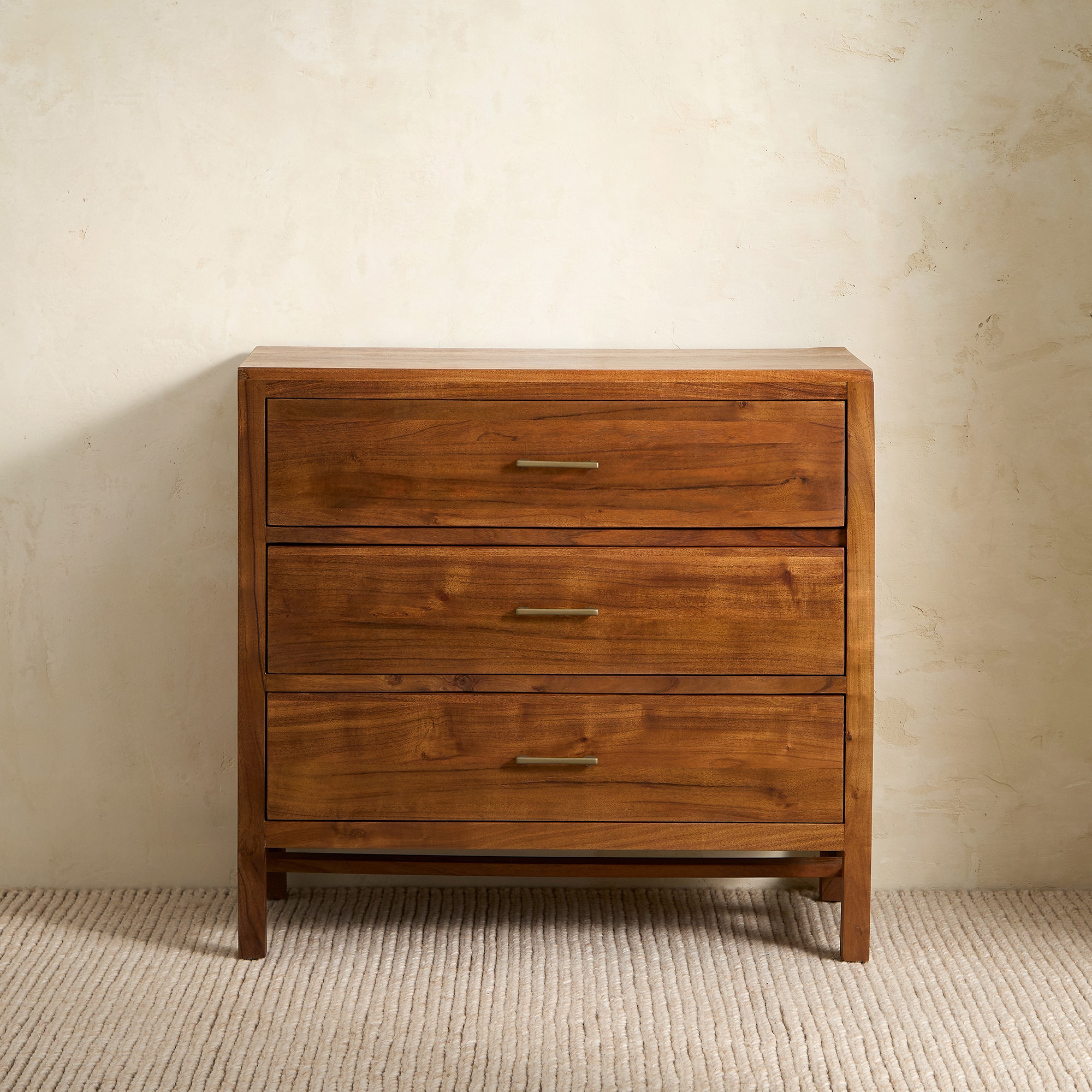 Cómoda de Madeira de Acácia com 3 Gavetas Nogueira-1