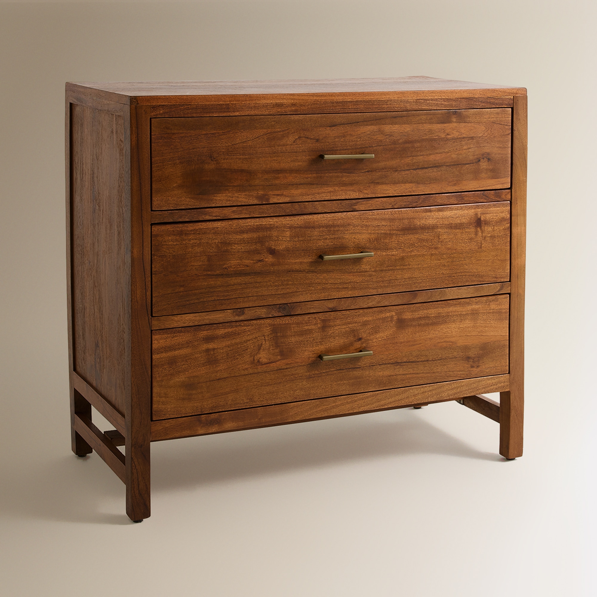 Cómoda de Madeira de Acácia com 3 Gavetas Nogueira-2