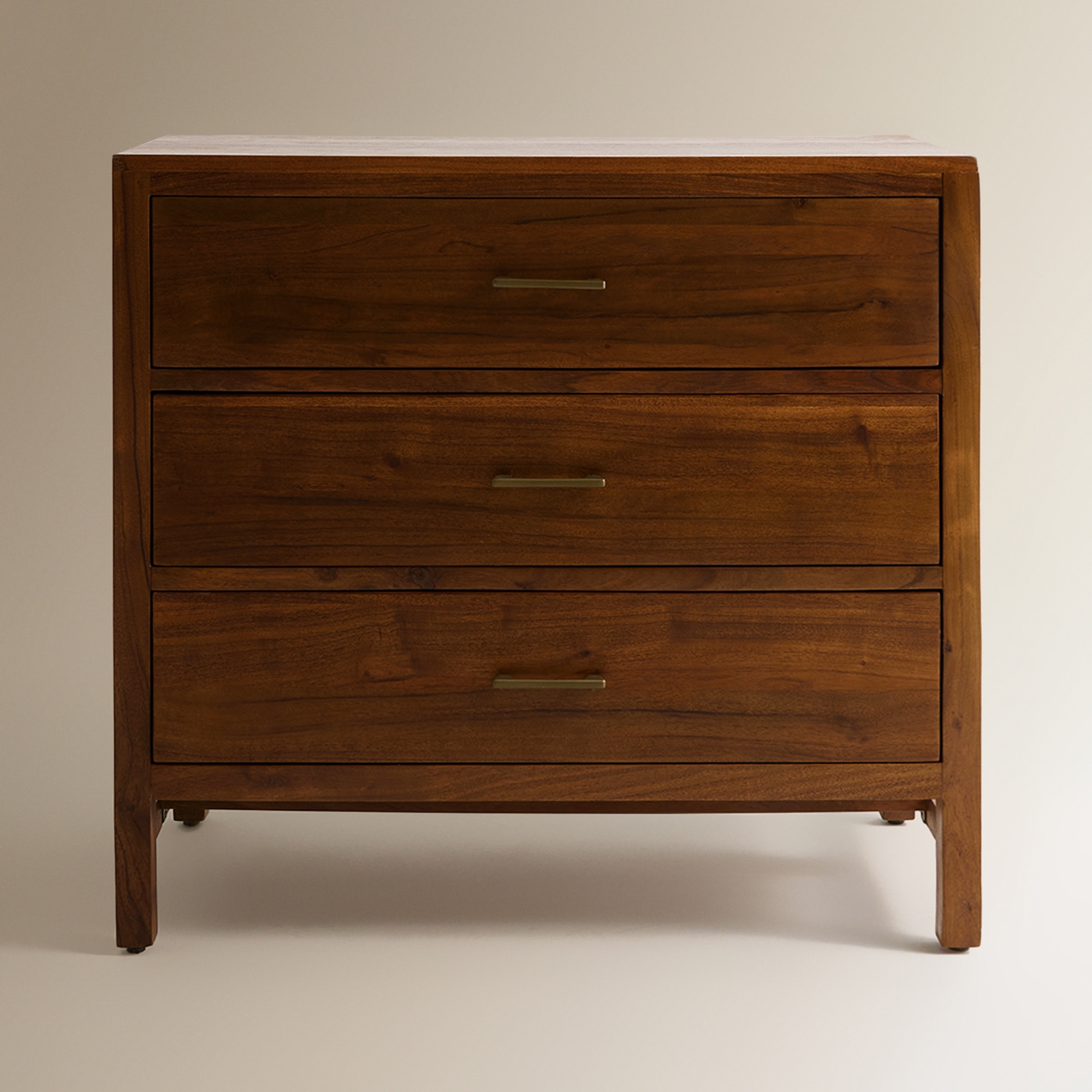 Cómoda de Madeira de Acácia com 3 Gavetas Nogueira-3