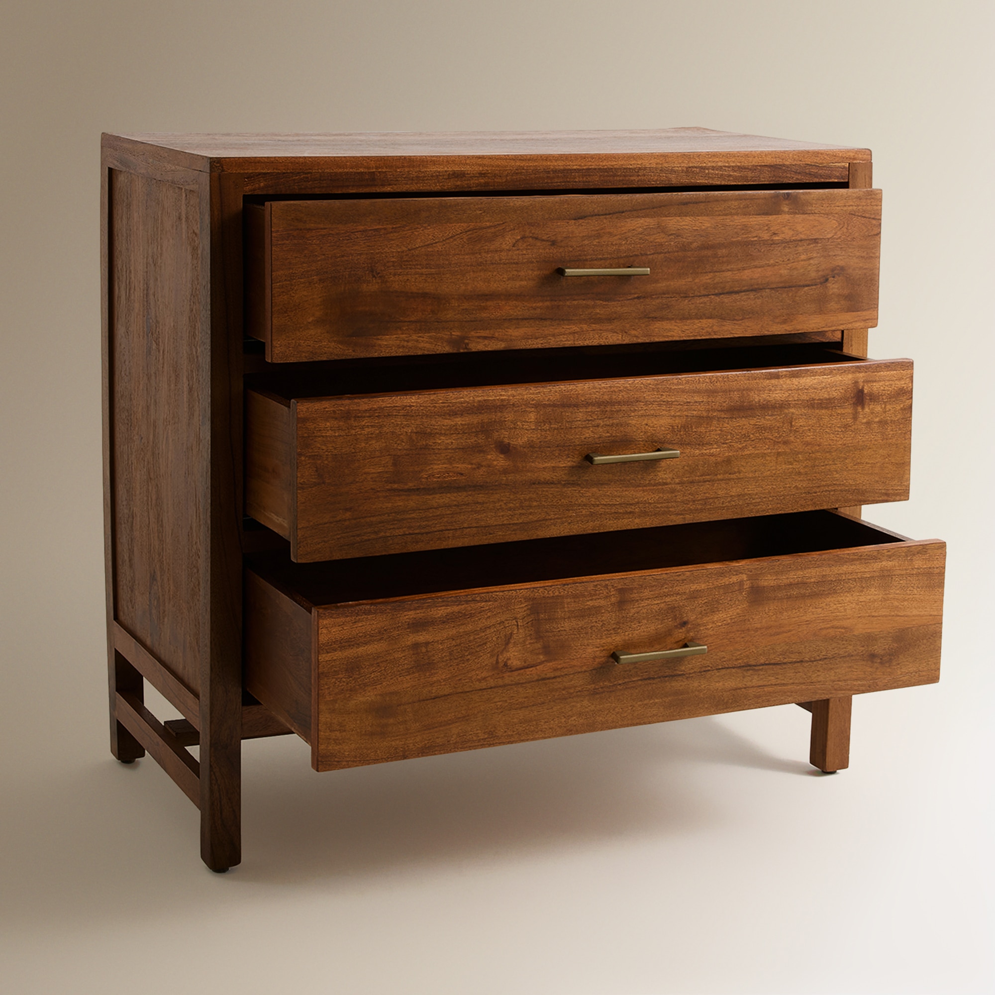 Cómoda de Madeira de Acácia com 3 Gavetas Nogueira-5