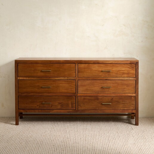 Cómoda de madera de acacia con 6 cajones Oslo