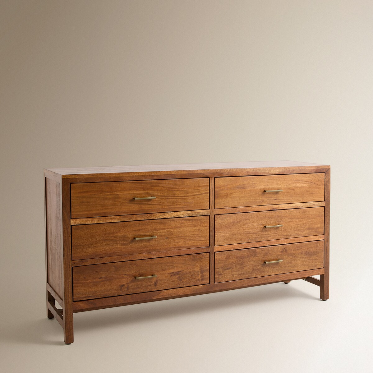 Cómoda de Madeira de Acácia com 6 Gavetas Nogueira-2