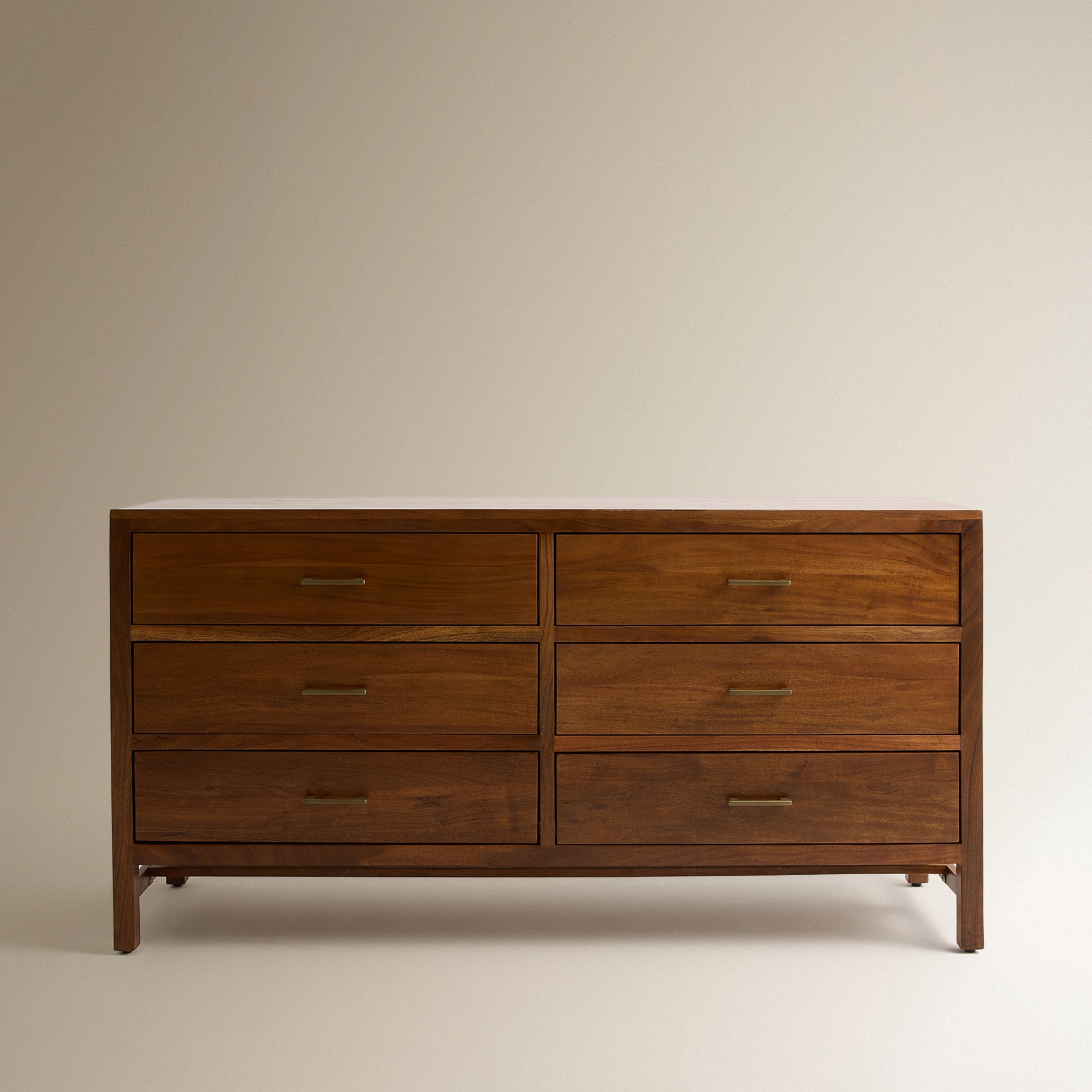 Cómoda de Madeira de Acácia com 6 Gavetas Nogueira-3