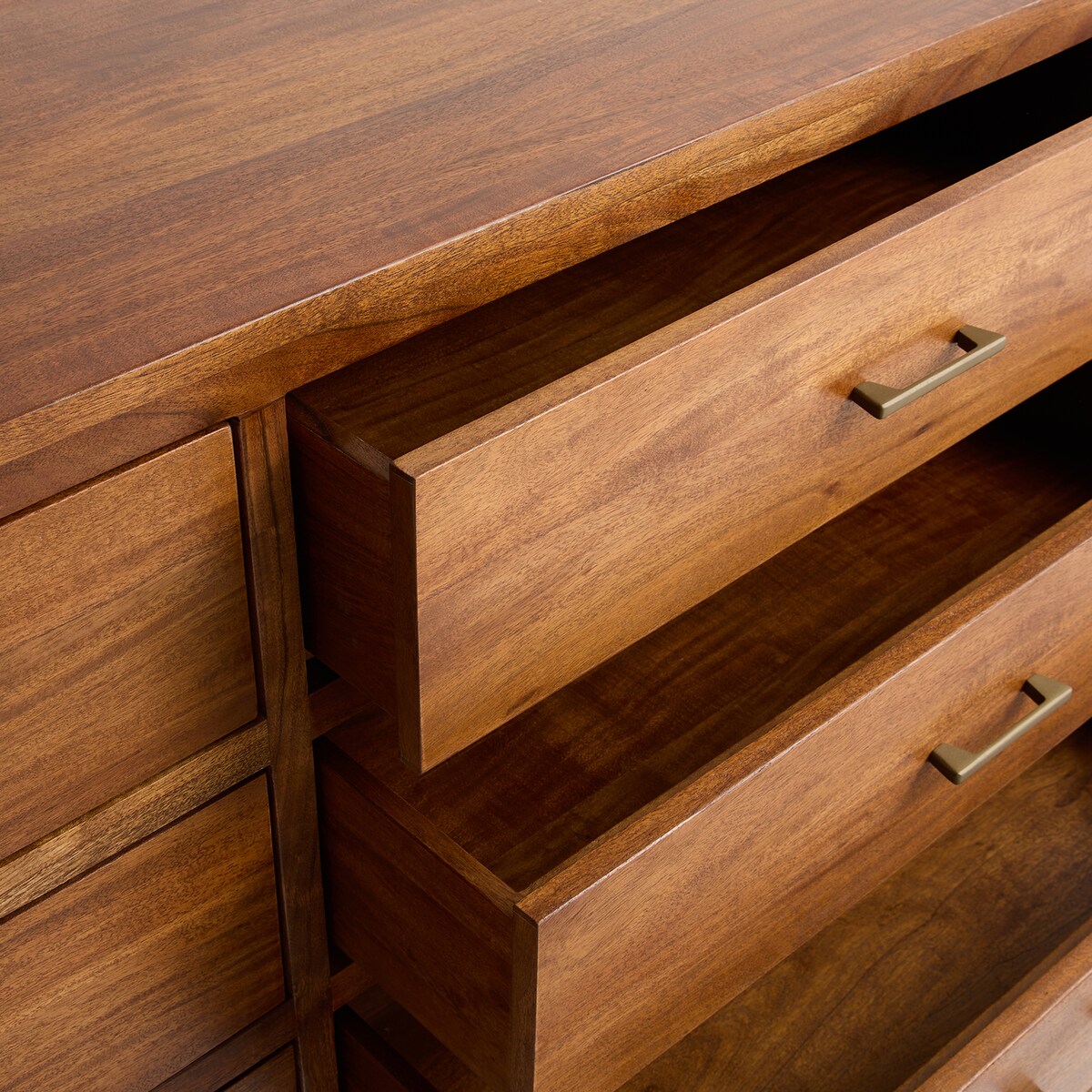 Cómoda de Madeira de Acácia com 6 Gavetas Nogueira-6