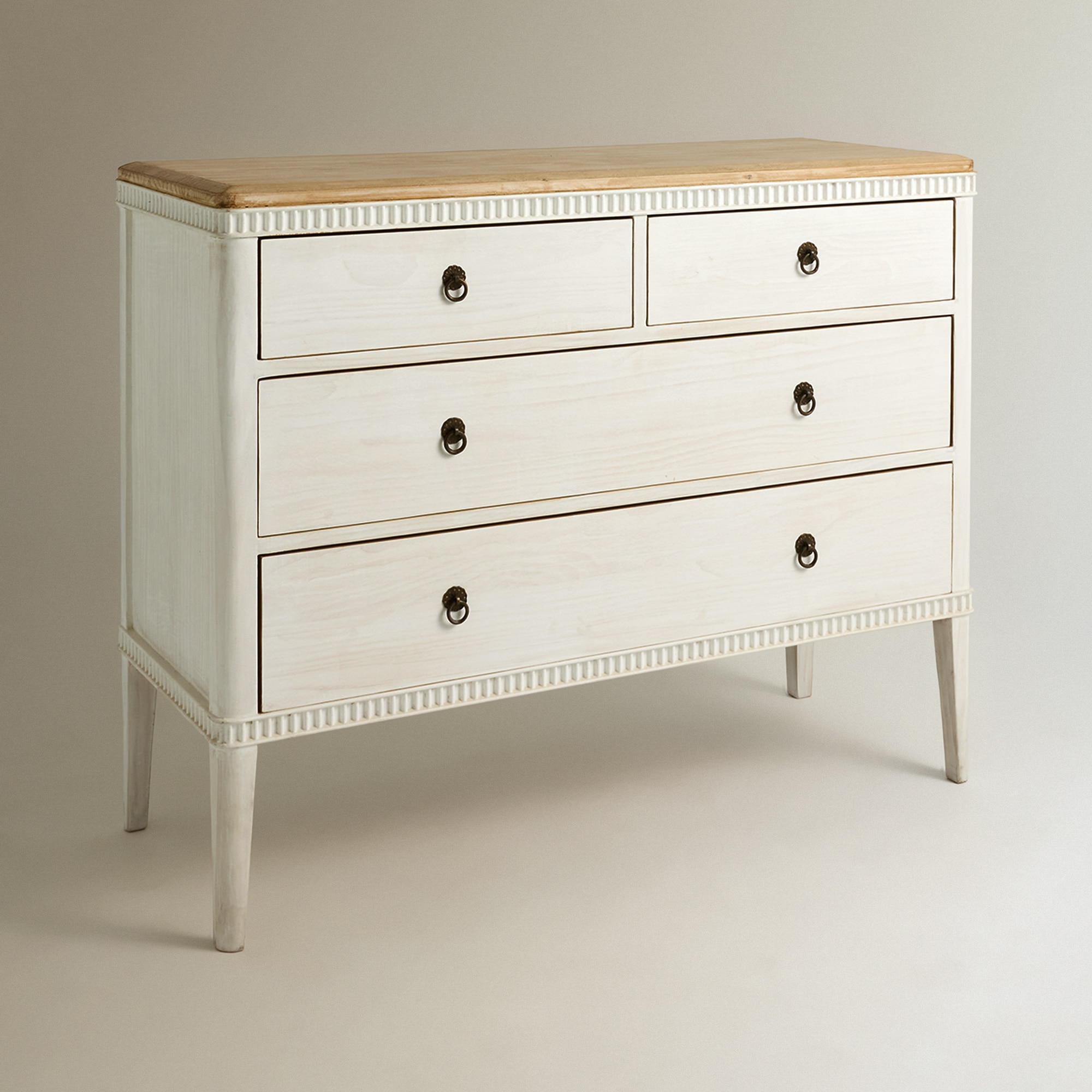 Cómoda de Madeira de Pinho Reciclado com 4 Gavetas Amelia. Branco-2