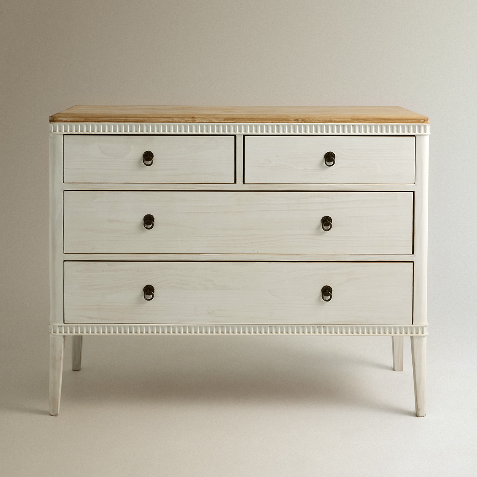 Cómoda de Madeira de Pinho Reciclado com 4 Gavetas Amelia. Branco-3