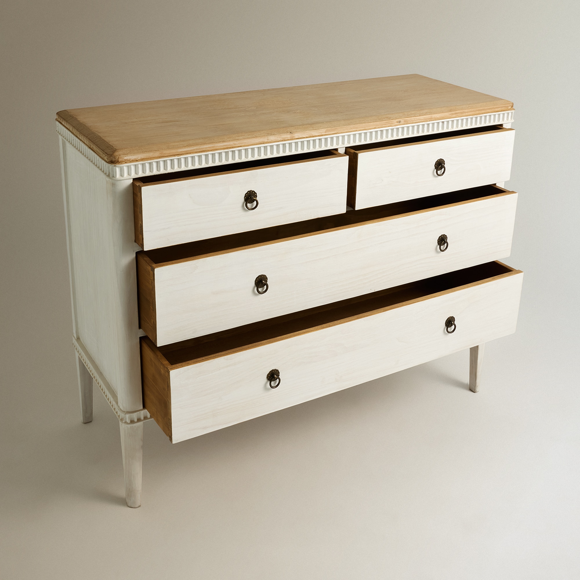 Cómoda de Madeira de Pinho Reciclado com 4 Gavetas Amelia. Branco-5