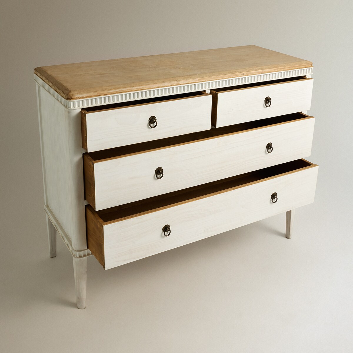 Cómoda de Madeira de Pinho Reciclado com 4 Gavetas Amelia. Branco-5
