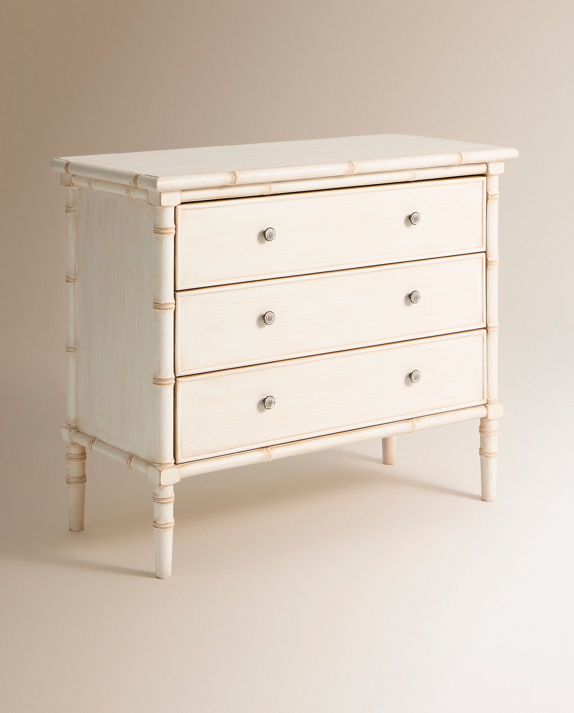 Cómoda de Pinho com 3 Gavetas Bamboo Branco-2
