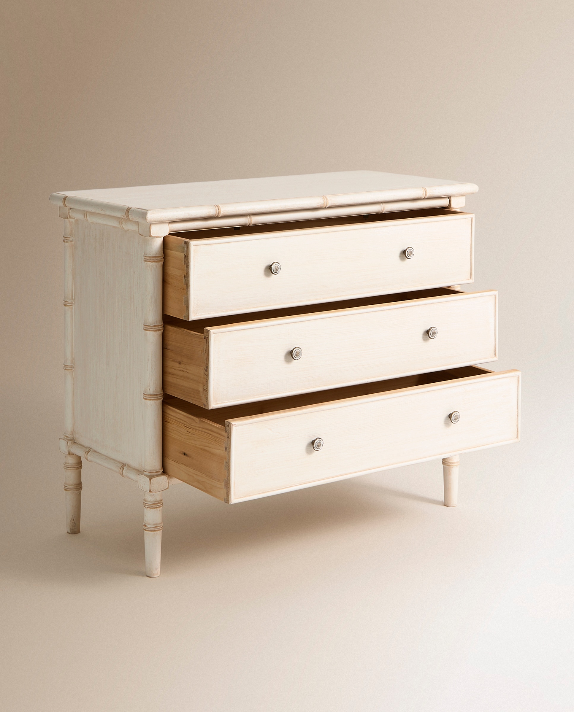 Cómoda de Pinho com 3 Gavetas Bamboo Branco-5