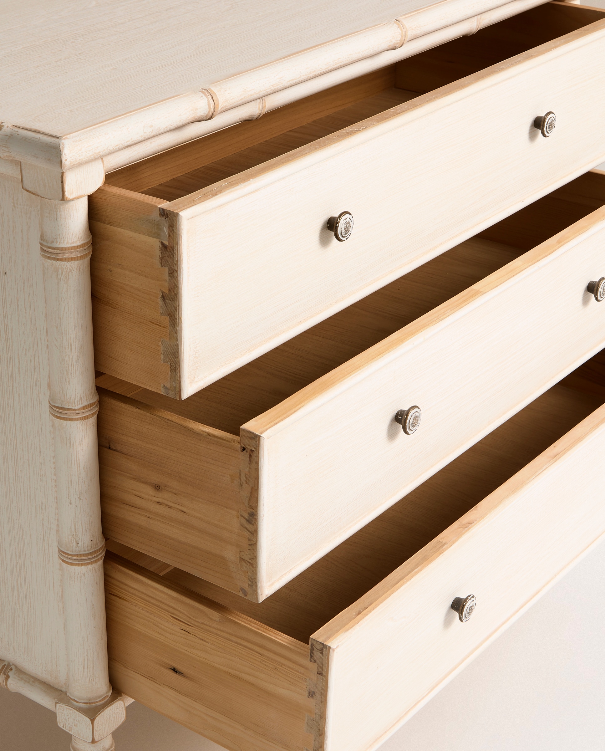 Cómoda de Pinho com 3 Gavetas Bamboo Branco-6