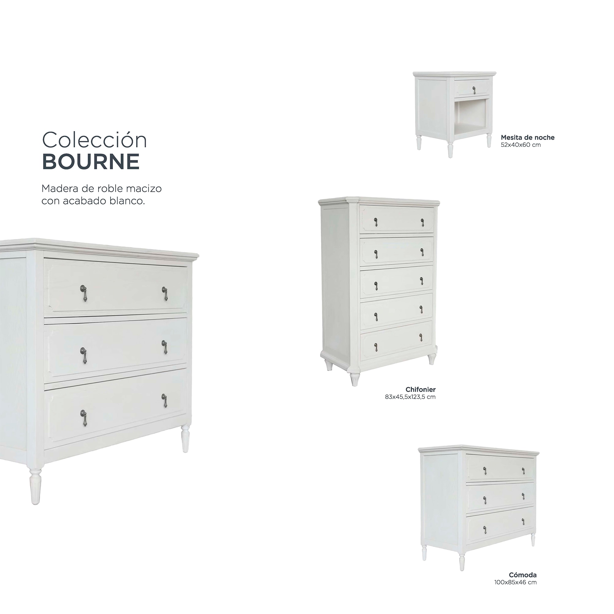 Chiffonnier de Carvalho com 5 Gavetas Bourne Branco-7