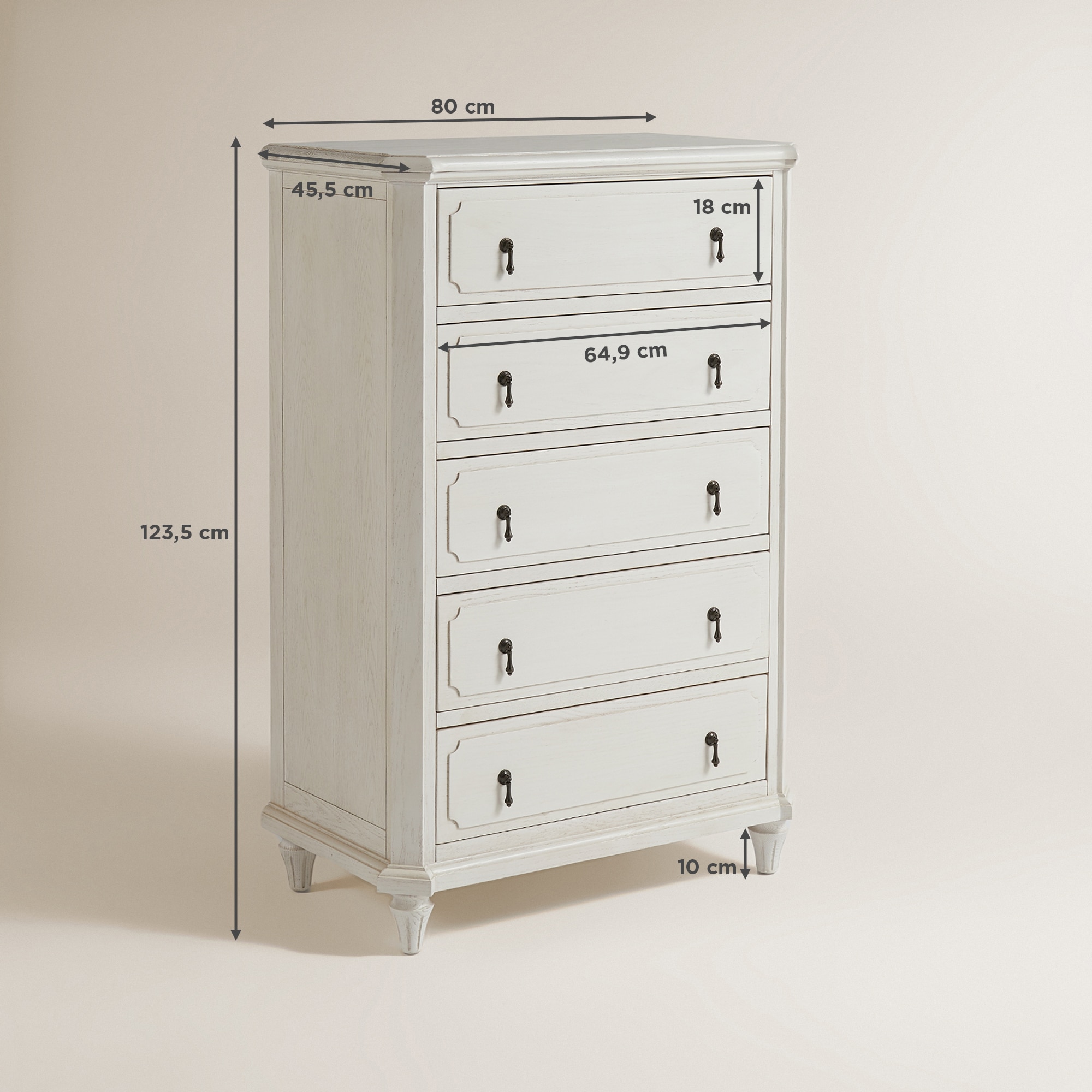 Chiffonnier de Carvalho com 5 Gavetas Bourne Branco-8