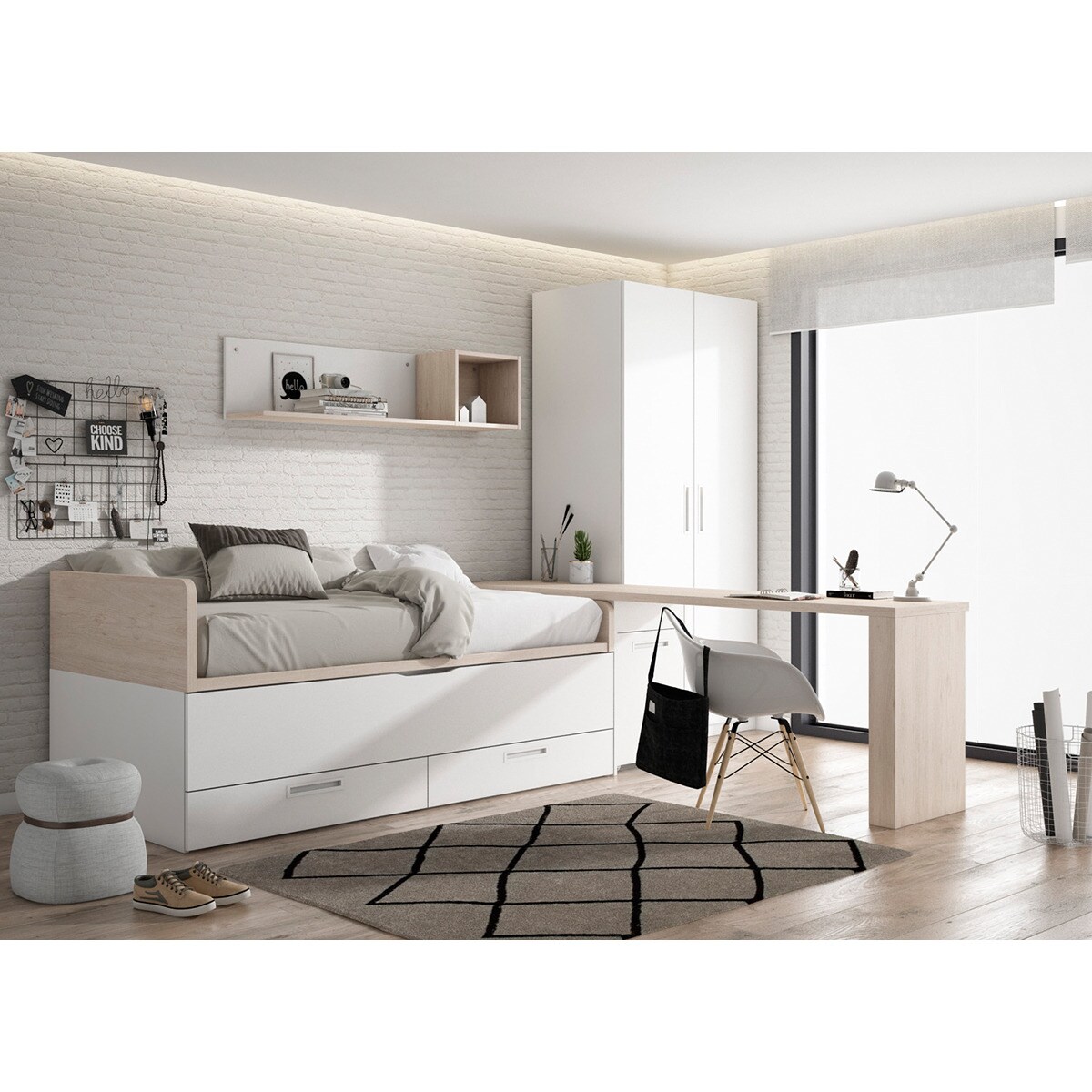 Armario con 2 puertas, 1 balda y 2 cajones Mio El Corte Inglés - Blanco Blanco-3
