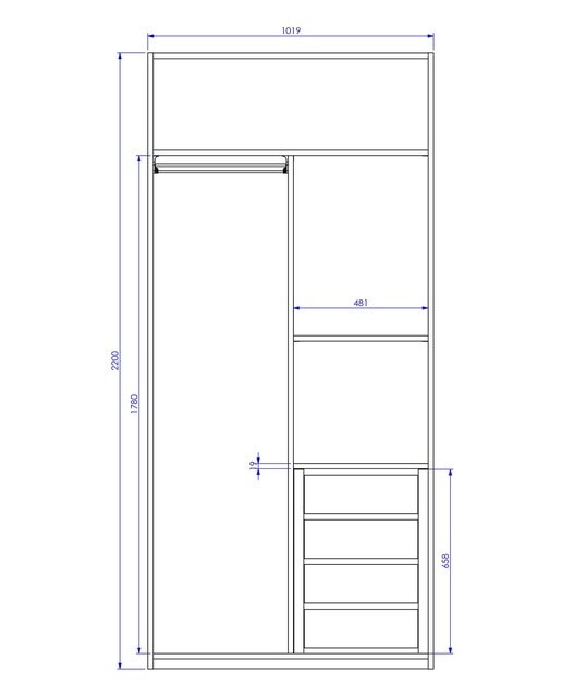 Armario con 2 puertas, 1 balda, divisor y 4 cajones Mio El Corte Inglés - Blanco Blanco-5