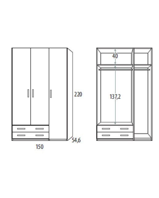 Armário com 3 Portas e 2 Gavetas Noel Pedra - Giz-3