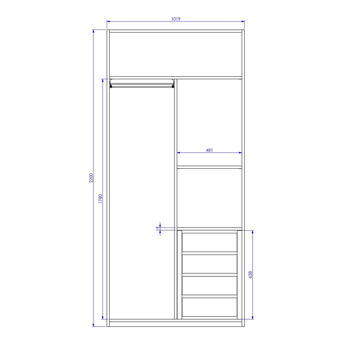 Armário com 2 portas, 1 prateleira, divisor e 4 gavetas Mio Canela/Branco-3