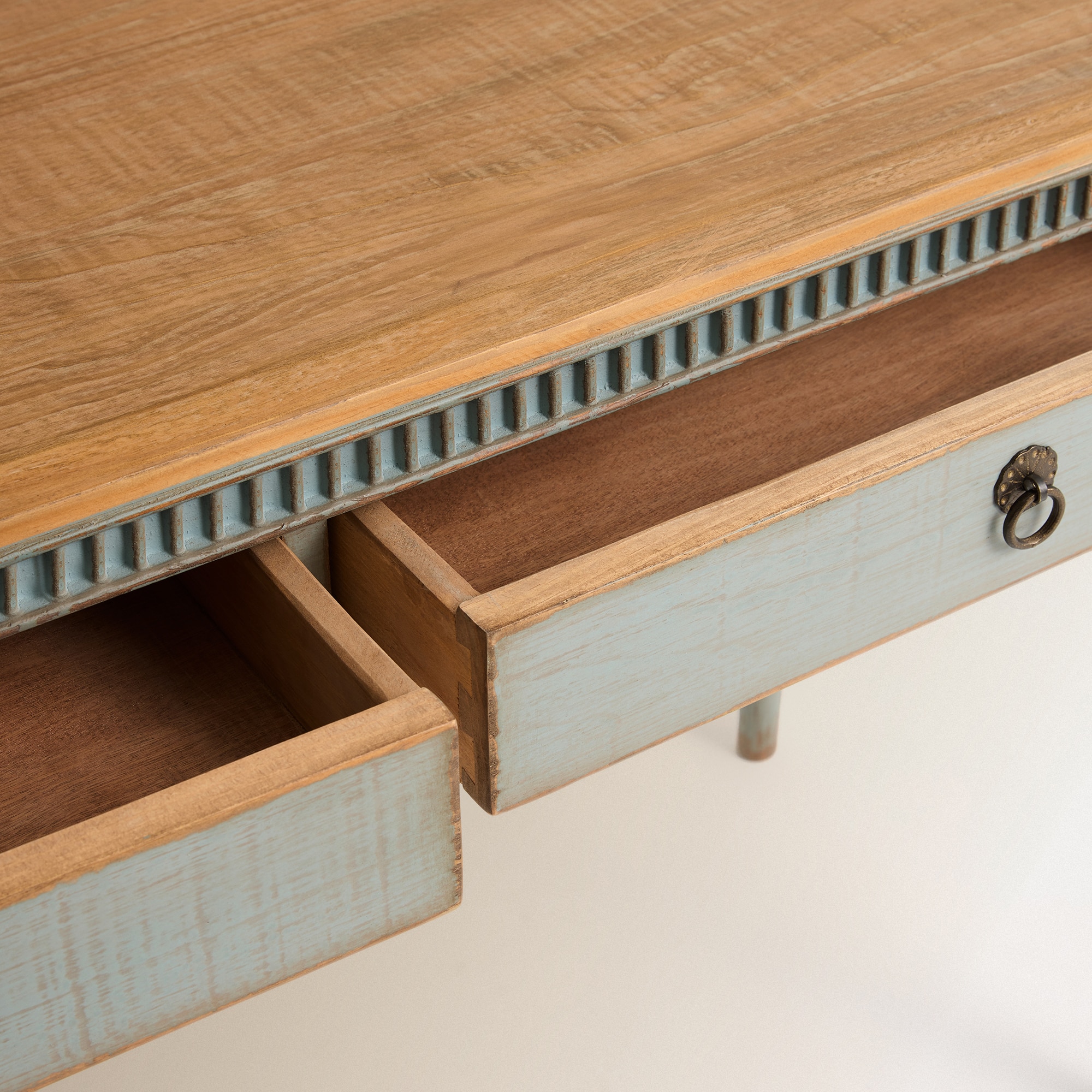 Mesa de madera de pino reciclado Amelia - Azul envejecido Azul envejecido-6