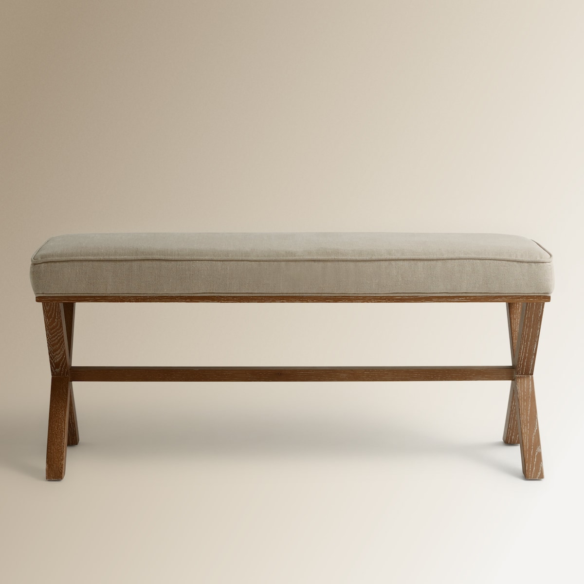 Banco de Carvalho Estofado em Linho Vintage Carvalho envelhecido-3